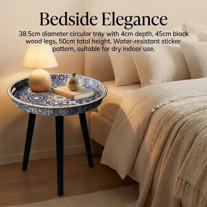 Simmer Stone Round Indoor Side Tables with Detachable Wooden 3 Legs, Versatile Tray Table, Perfect For Round Coffee Table Tea