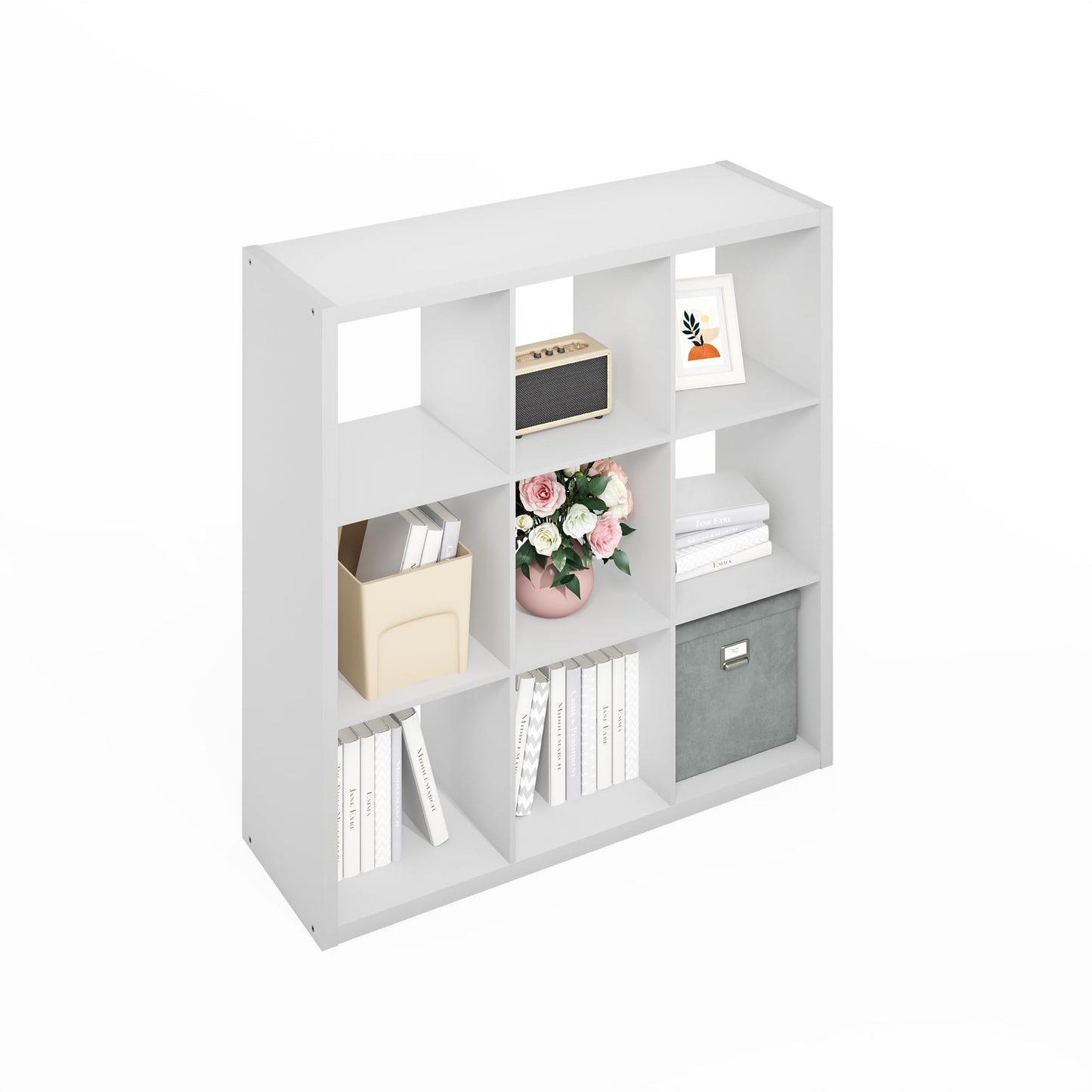 Furinno SIMPLE Cube Storage Organizer, 9-Cube Display Shelf, Open Back Shelving Unit, Storage Shelves, Extra Thick Frame