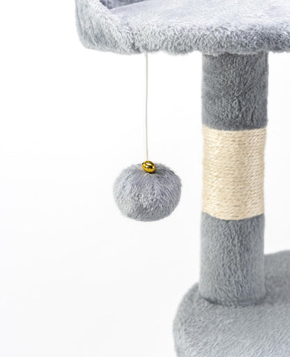 lionto Scratching tree for cats with 2 plush balls & play rope, height 112 cm, cat tree with sisal rope & plush, cozy lying area & cave, incl. wall