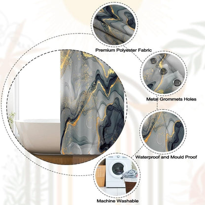 Xiaoterna 90x180cm Marble Shower Curtain Black Grey Gold Dots Waterproof Polyester Bathroom Curtain Luxury Modern Aesthetic Artistic Machine Washable