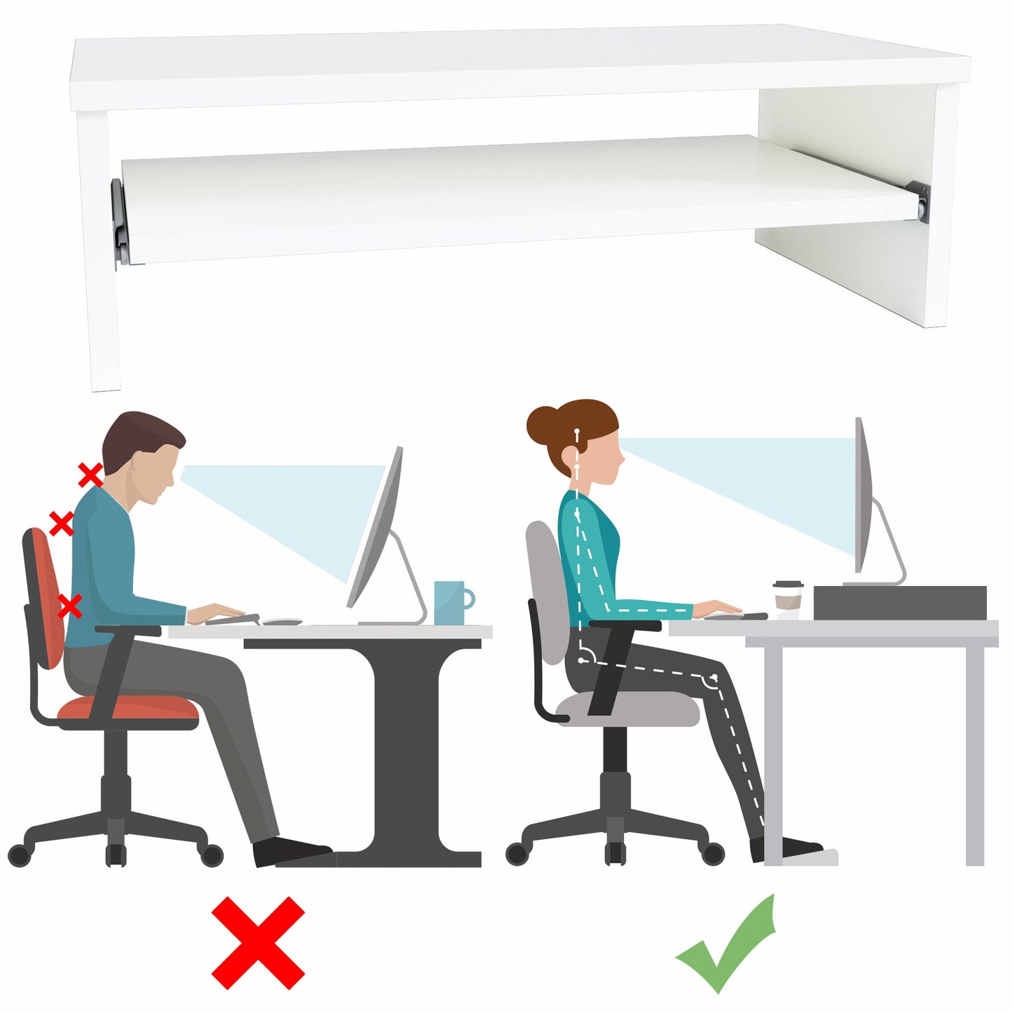 Henor Stand Monitor Riser Wooden Screen with Removable Tray 82 x 32 x 18 cm. Supports 50 kg. White.