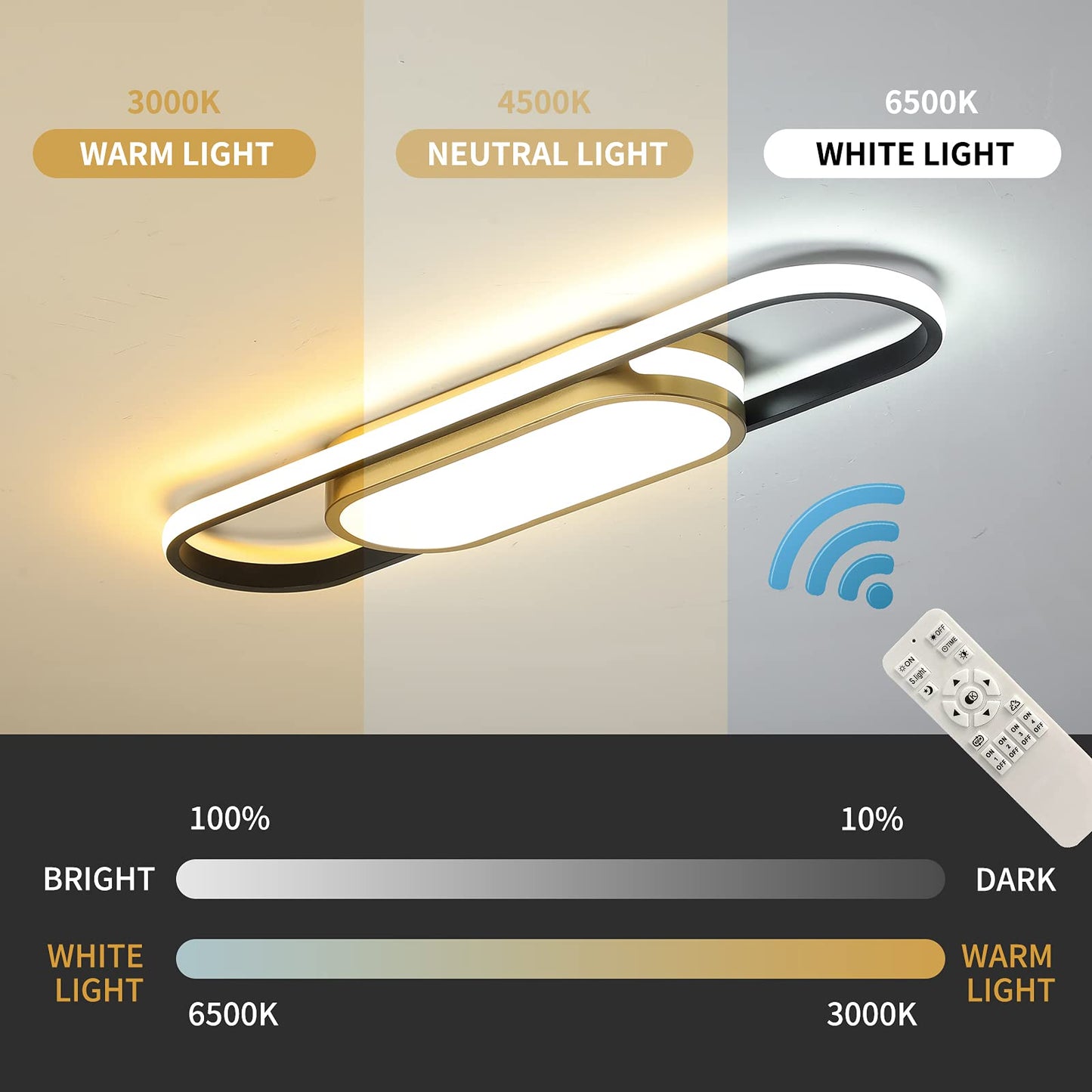 Oninio Modern Linear LED Ceiling Light 70cm Ceiling Lamp Dimmable Ceiling Lights with Remote Control Chandelier Ceiling Light for Living Room,