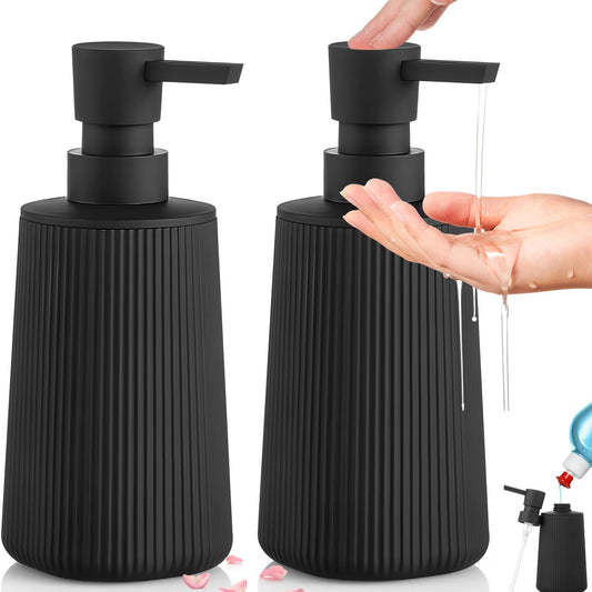 2 Pcs 350ml Black Soap Dispenser with Pump, Refillable Washing up Liquid Soap Dispenser, Modern Farmhouse Style Hand Soap Dispensers, Reusable Liquid