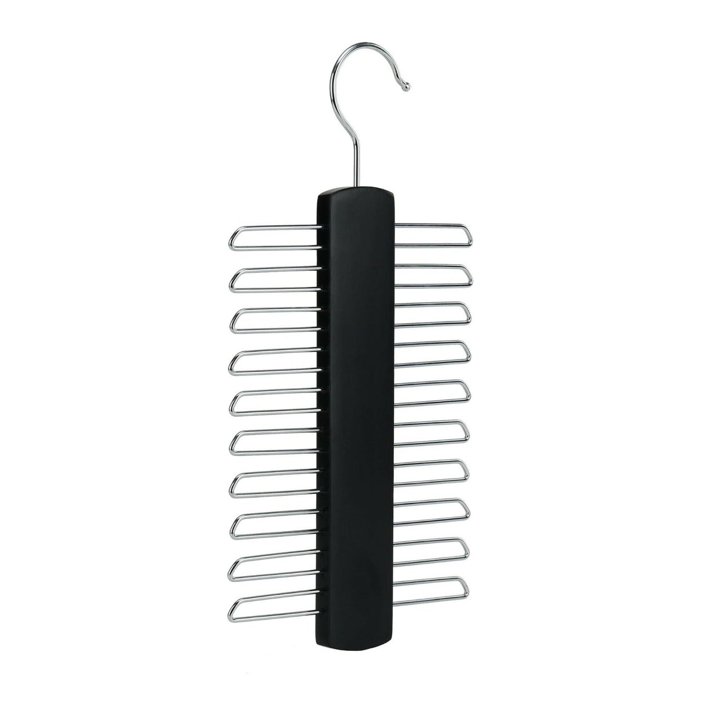 Tie Hanger Wooden Hangers Wardrobe Tie Organiser - Stylish Hanging Storage Rack With 20 Chrome Bars With Swivel Hook for Tie, Belt