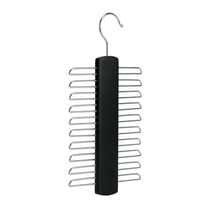 Tie Hanger Wooden Hangers Wardrobe Tie Organiser - Stylish Hanging Storage Rack With 20 Chrome Bars With Swivel Hook for Tie, Belt