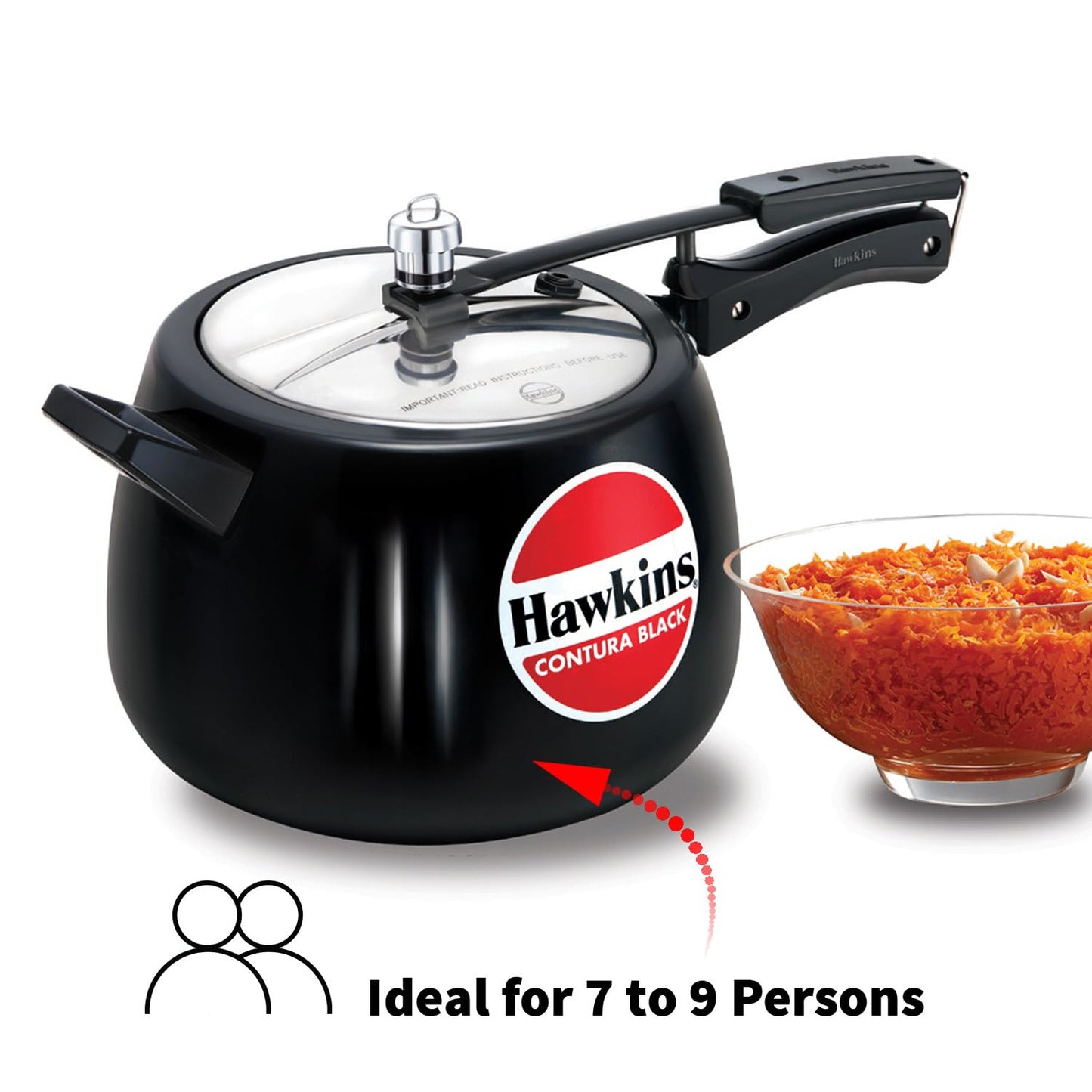 Hawkins Contura Black 6.5 Litre Pressure Cooker, Hard Anodised Cooker, Handi Cooker, Black (CB65)