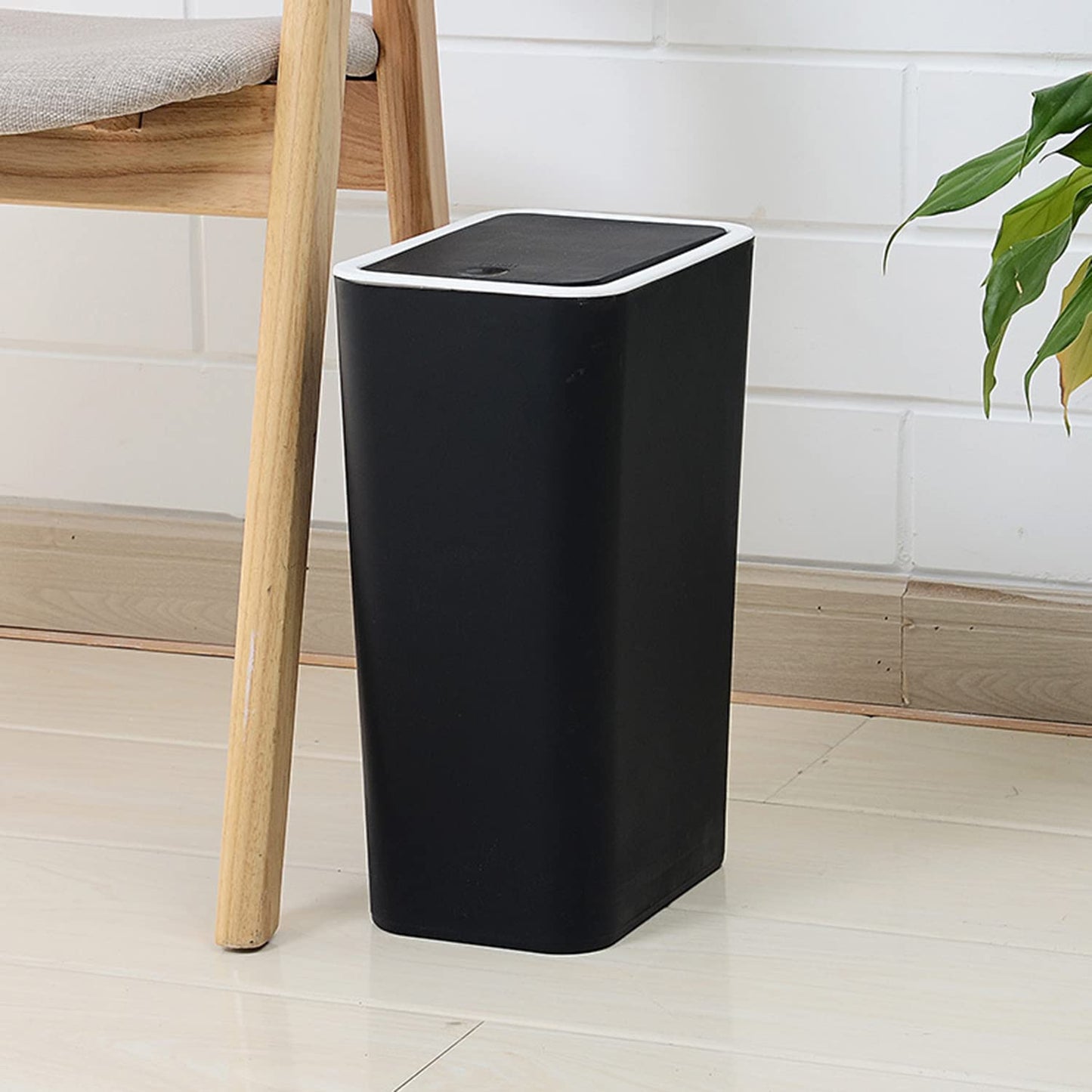 FWEEK 12L Touch Top Bin Kitchen Waste Bins Plastic Rubbish Trash Can Bathroom Dustbin for Kitchen Bathroom Bedroom Living Room Office - Black