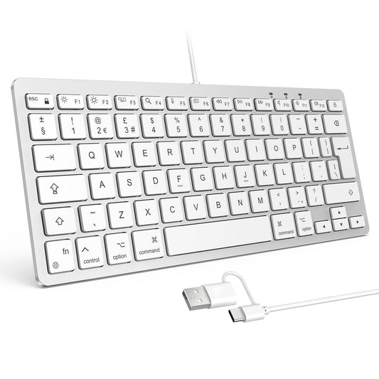 OMOTON Wired Keyboard for Mac with Dual Interface, USB and Type-C Mini Keyboard Compatible with Apple Mac Pro, iMac, Mac Mini, MacBook Pro/Air, QWERTY