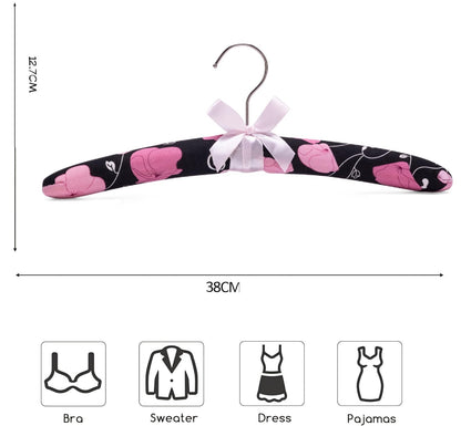 Imergo 38CM Floral Padded Clothes Hangers for Women, No Shoulder Bump Hangers for Adult, Padded Clothes Hangers for Women Sweaters, Dresses, Suits