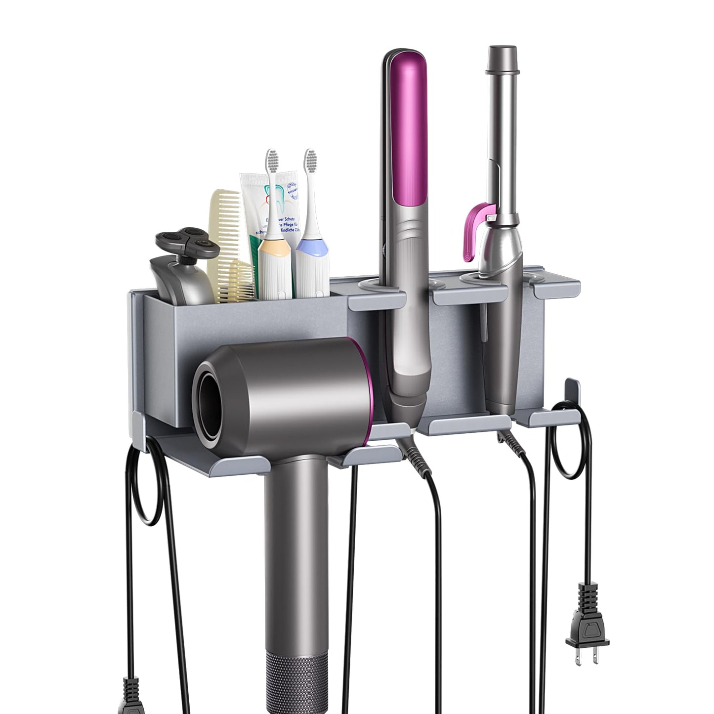 ZDDLOINP Hair Dryer Holder with Plug Hook & Storage Basket, Curling Iron&straightener Holder, Hair Styling Care Tool Organizer