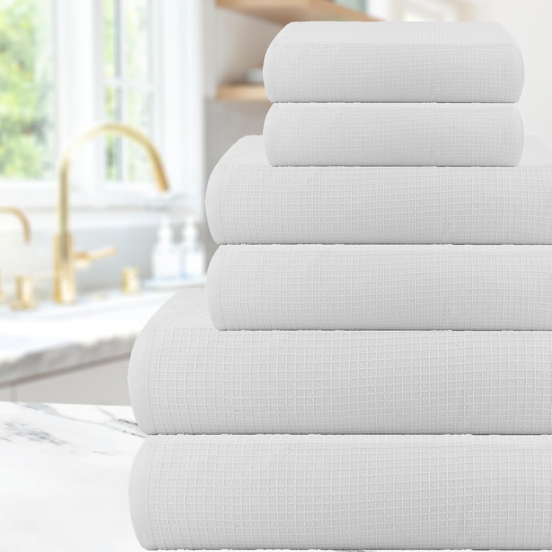 CASA COPENHAGEN Waffle Terry 6-piece set, cotton, extra large, luxurious, white, 2 bath towels XL, 70 x 140 cm, 2 large hand towels, 50 x 80 cm