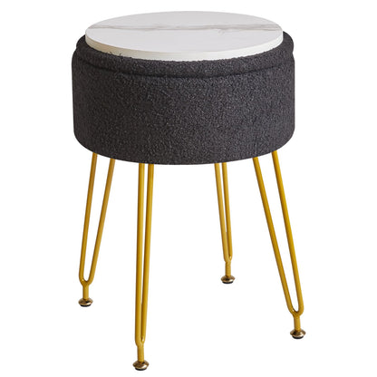 IBUYKE Makeup Vanity Stool, Teddy Velvet Storage Ottoman, Black WBD010B