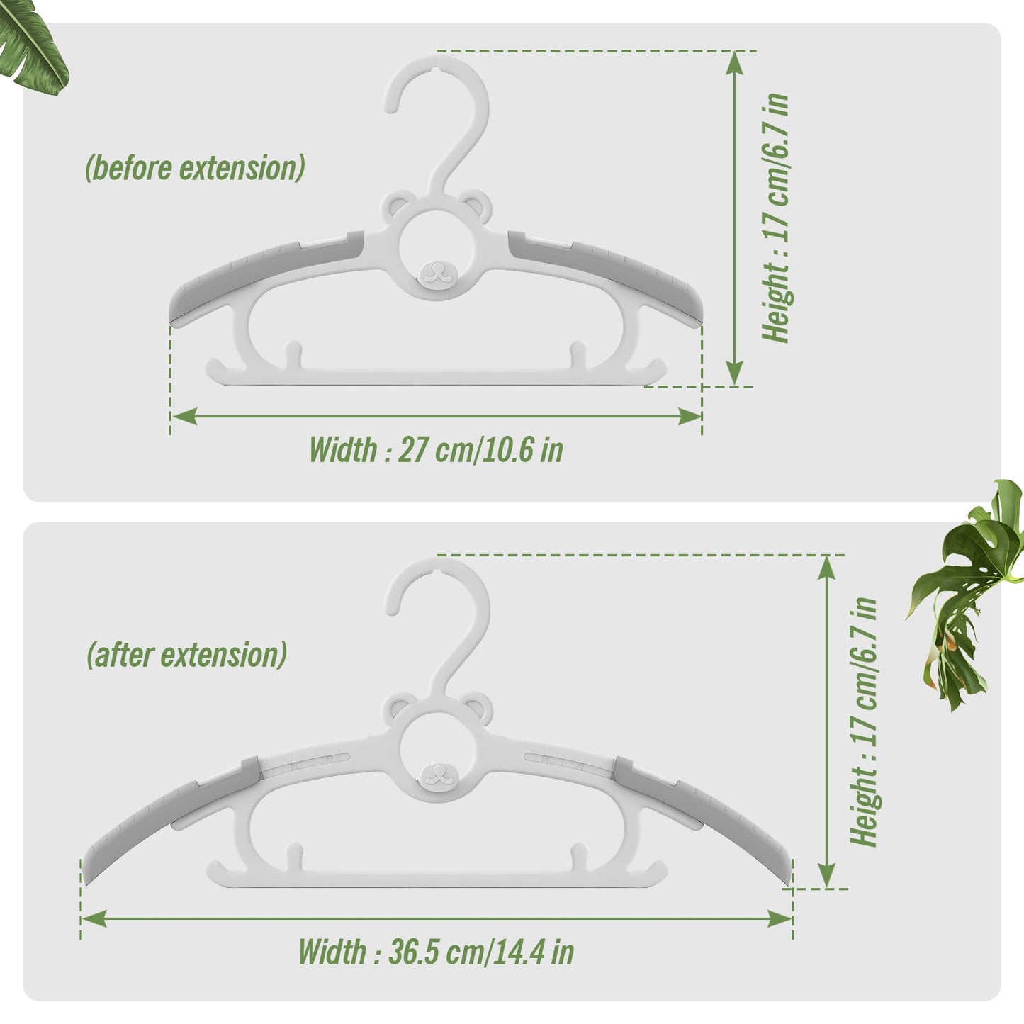 Vivikivi 15 Pack Adjustable Kids Clothes Hangers, Stackable, Space Saving