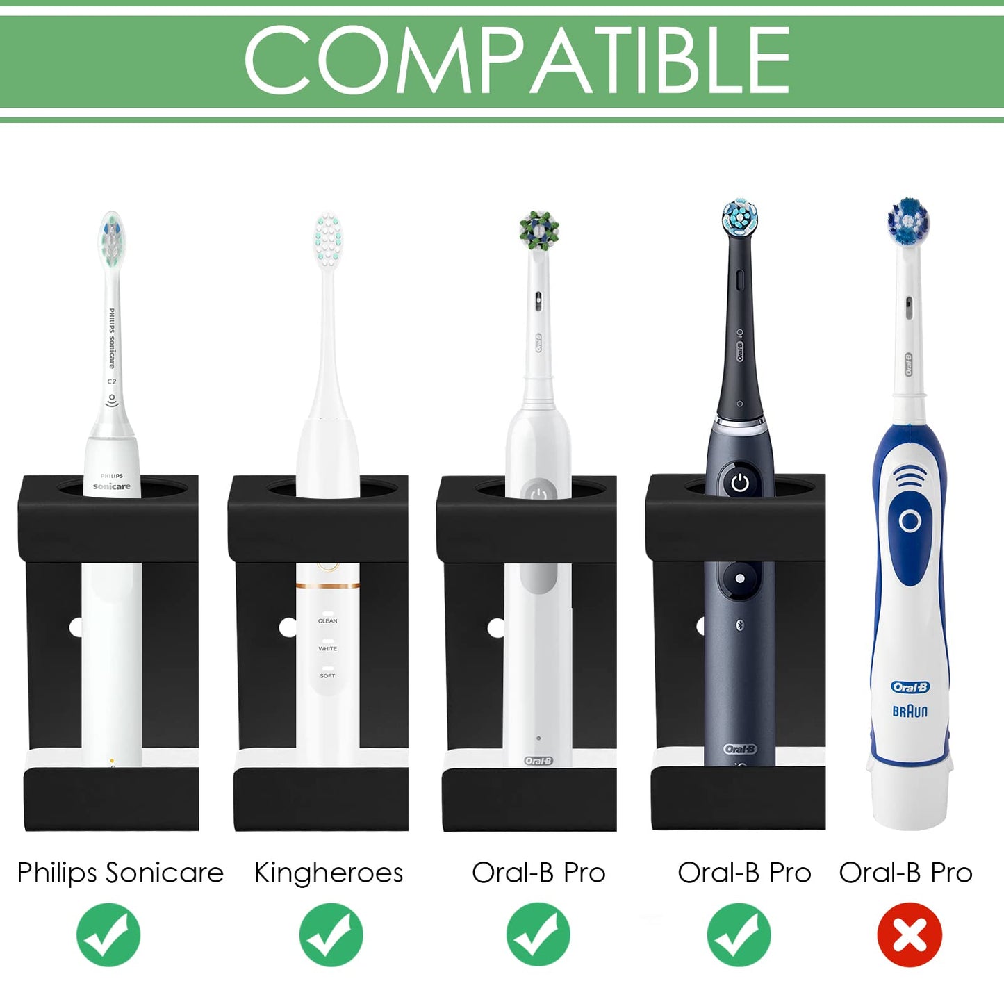 Adorila Electric Toothbrush Holder Wall Mount 2-Slot, Black