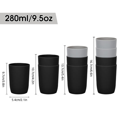 Qulable Plastic Cups Reusable Unbreakable Tumblers, Set of 4 Travel Mugs, Mouthwash Bathroom Cup Stackable, Plastic Water Cup 280ml for Adults Kids
