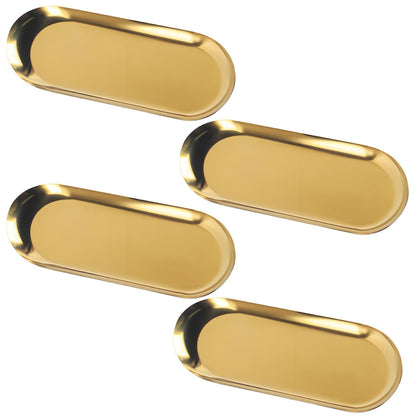 4 PCS Gold Trays Decorative, Perfume Tray Small Accessory Oval Jewellery Trays Gold Plate for Decoration