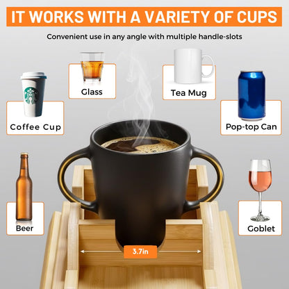 Hazzas Bamboo Couch Armrest Table, Sofa Arm Tray with Detachable Couch Cup Holder - 2 in 1 Anti-Slip Foldable Sofa Armchair Caddy Table