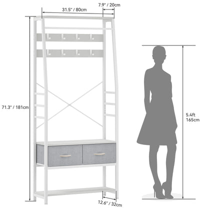 YITAHOME Coat Rack Stand with Shoe Storage, Floorstanding Hall Tree with Bench & 2 Foldable Drawers