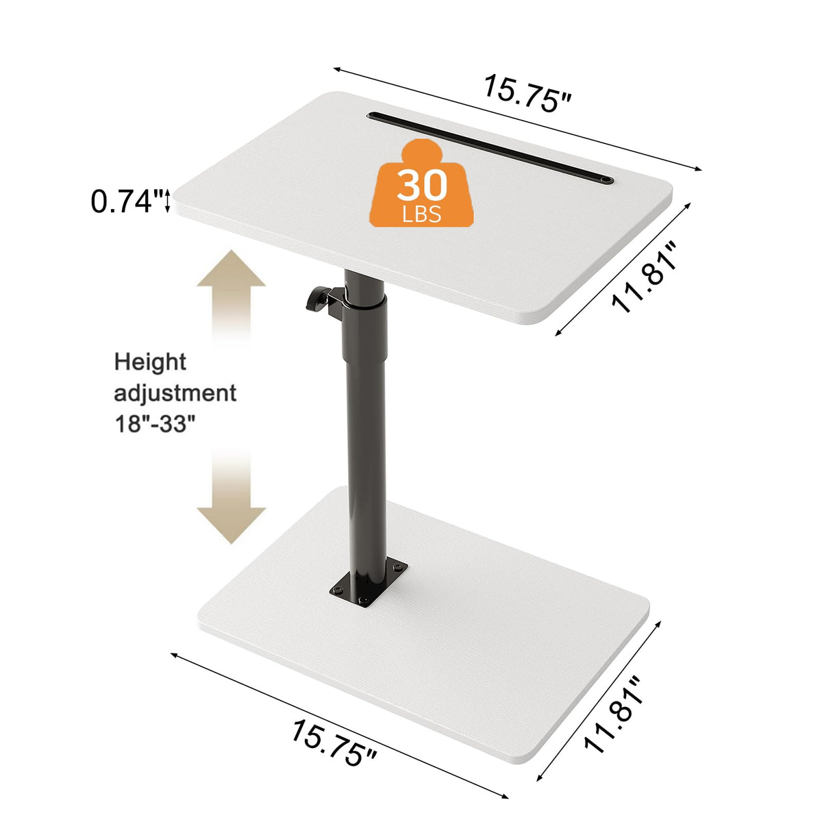 CAIYUN C Shaped Side Table, Height Adjustable Swivel 360° Rotating, White End Table for Small Spaces