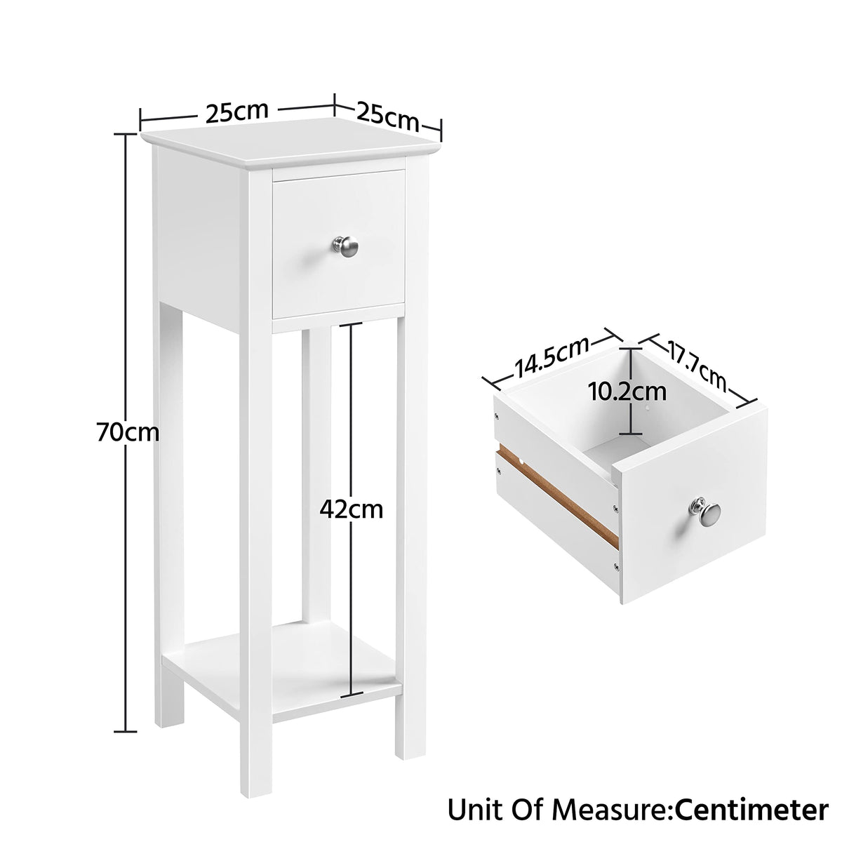 Yaheetech Tall Slim Bedside Table with Drawer and Shelf, White
