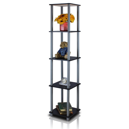 Furinno TURN-N-TUBE Storage Shelves, 5-Tier Square Book Shelf, Corner Shelf, Toolless Open Shelves, Round Tubes, for Organization and Storage