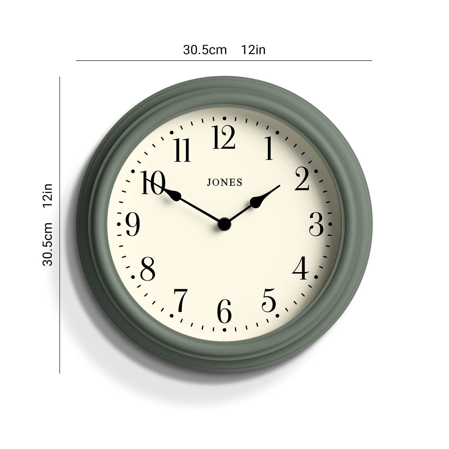 Jones Clocks Venetian wall clock | Classic round clock | 30cm | Green | Arabic numerals | Traditional design ideal for kitchen, living room or