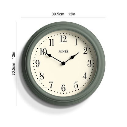 Jones Clocks Venetian wall clock | Classic round clock | 30cm | Green | Arabic numerals | Traditional design ideal for kitchen, living room or