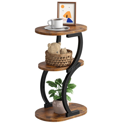 HOOBRO 3-Tier Side Table, Small Table with Storage Shelf, Oval Sofa Table for Small Space, Slim Bedside Table Round Corner Table for Living Room