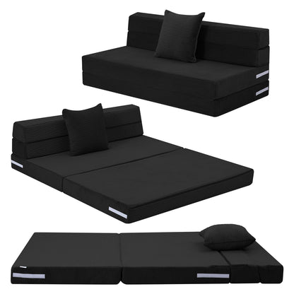 MeMoreCool Folding Mattress Double, Corduroy Fold Out Sofa Bed, Grey