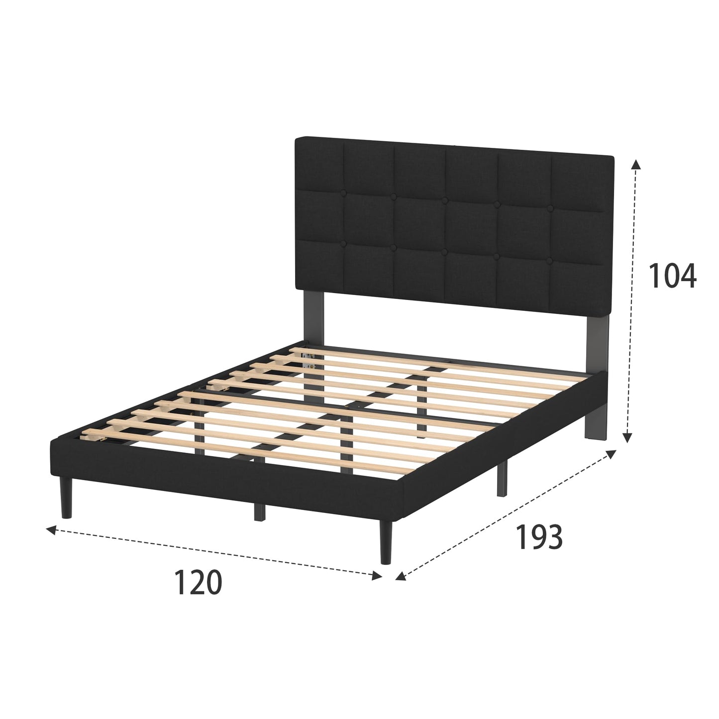 Yocreat Small Double Bed Frame, Easy Assembly, Sturdy Wooden Slat Support, Upholstered Platform with Headboard, No Box Spring Needed