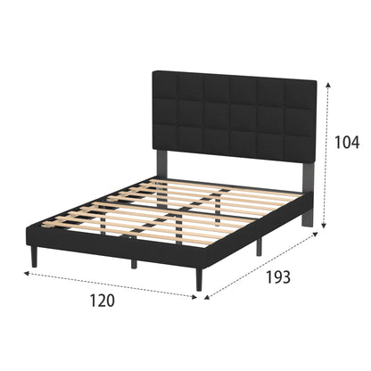 Yocreat Small Double Bed Frame, Easy Assembly, Sturdy Wooden Slat Support, Upholstered Platform with Headboard, No Box Spring Needed