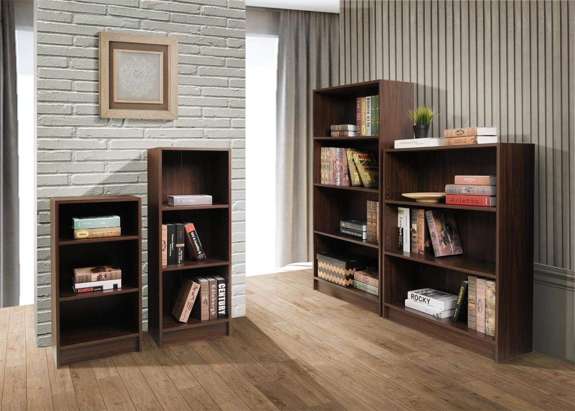 Timber Art Design Bookcase Storage Wall Mount Low Wide Storage Organiser Display Shelving Walnut Effect for Living Room Home Office Study Furniture