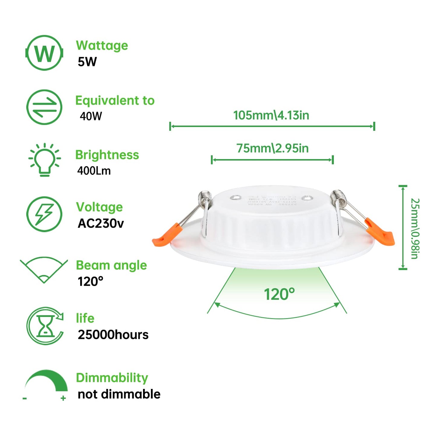 Tofisr LED recessed Ceiling Light,5W Cool White Light 6000K,Round Metal Downlights for Ceiling,220V-240V,Cutout 75-95mm,Ultra Slim Round Spotlights