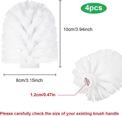 4 Pack Toilet Brush Replacement Heads White Screw On 12mm Thread Port, Antibacterial Stiff Bristles, Universal Fit for Most Toilet Brush Handles