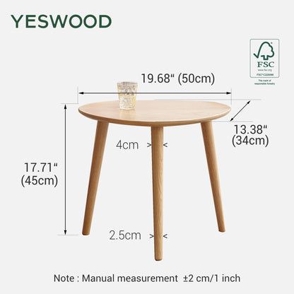 YESWOOD Solid Wood Side Table, Oak Coffee Tables, Oval Side Table with Natural Wooden Legs, Pebble Shape for Living Room and Balcony, Sofa Table