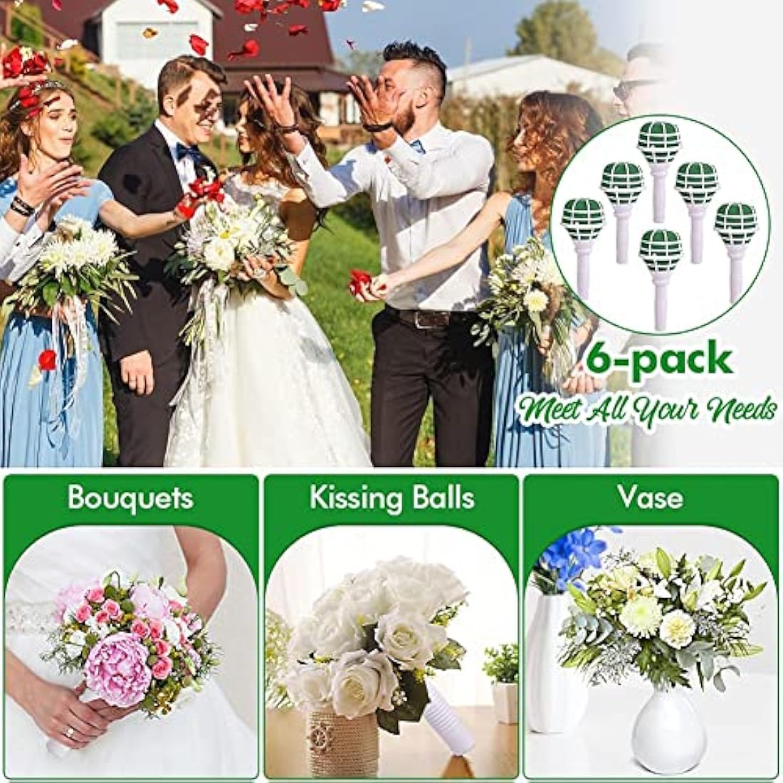 Retoteng 6 Pack Bouquet Holder, DIY Wedding Foam Bouquet Handle Bridal Floral Fresh Artificial Flower Holder Decoration