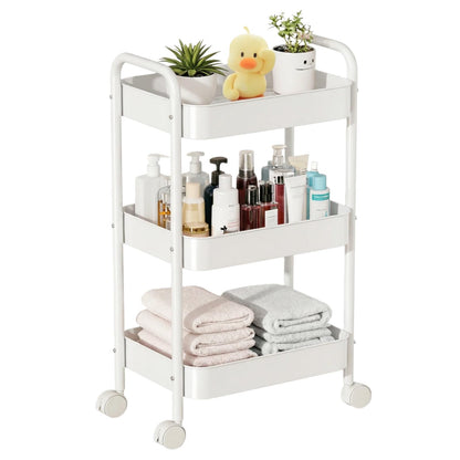 Siocok 3 Tier Metal Storage Trolley on Wheels, Storage Cart, Rolling Utility Cart, Easy Assembly for Home Kitchen, Bathroom Laundry and Office