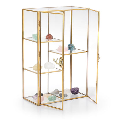 TOLIDA Gold Glass Storage Organiser Cabinet with Doule Doors and Lock