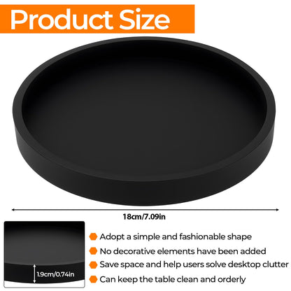 Black Trays for Cosmetics, Jewelry Tray Decorative Plate Bowl, Round Black Silicone Bathroom Trays for Toiletries Makeup Vanity Dressing Table