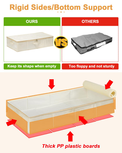 JUPELI 50L Under Bed Storage Boxes with Lids, 2 Pack, Beige