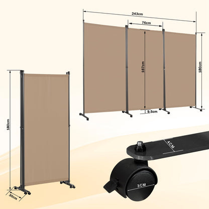 Angel Living 3 Panels Folding Room Divider, Privacy Screen Composed of Polyester Fabric and Sturdy Iron Frame