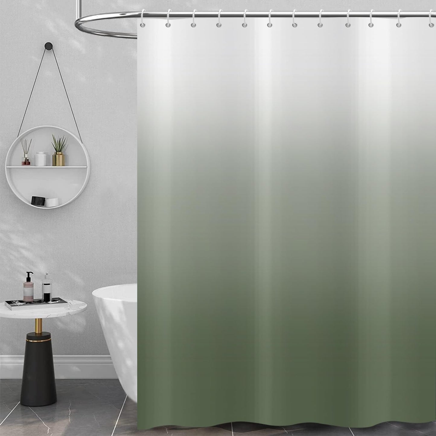 Hnmdmyi Sage Green Shower Curtain 180x200, Green and White Ombre Shower Curtains Elegant Modern Luxury Bathroom Curtains with Hooks Waterproof
