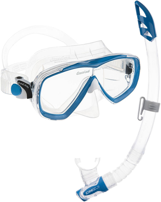 Cressi Estrella - Combo Set Mask Estrella + Snorkel Gamma, Transparent/Blue, One Size, Unisex Adult