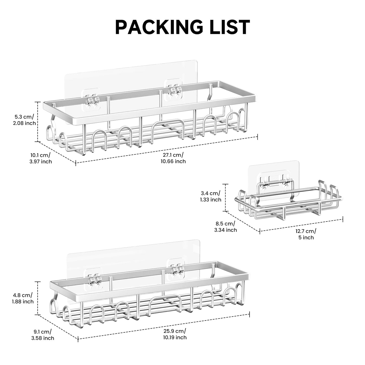Deyhoc 3 Pack Rustproof Stainless Steel Shower Caddy - Silver