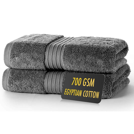 ALSAP Charcoal Hand Towels Pack of 2 - Ultra Soft Super Absorbent 700 GSM Egyptian Cotton Towels - Bathroom Linen Sets - Luxury Hotel Quality Cotton