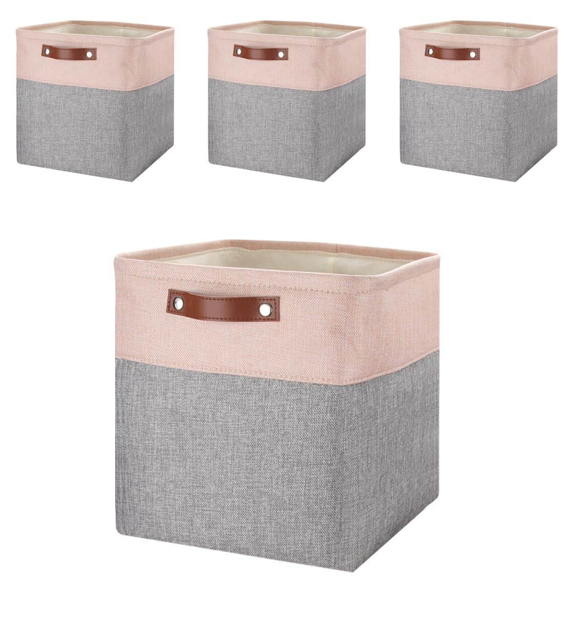 Mangata 25|28|30|33cm Fabric Storage Boxes, Set of 4 Storage Cubes (28x28x28cm, Grey Pink)