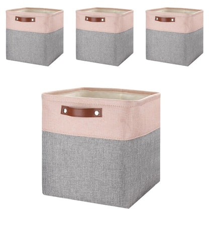 Mangata 25|28|30|33cm Fabric Storage Boxes, Set of 4 Storage Cubes (28x28x28cm, Grey Pink)