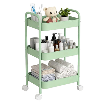 Siocok 3 Tier Metal Storage Trolley on Wheels, Storage Cart, Rolling Utility Cart, Easy Assembly for Home Kitchen, Bathroom Laundry and Office (Green)