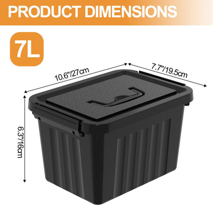 Tyminin 7L Plastic Storage Box with Lids and Handle, Black Storage Containers Use for Home, office, Kitchen and Goods (Pack of 6)