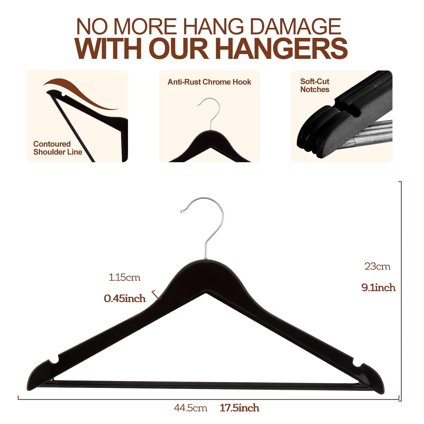 Coat Hangers,Set of 20 Natural Wood Wooden Coat Hangers with Round Trouser Bar and Shoulder Notches for Coat,Jacket,Suit,Dress,Trousers,Strong and